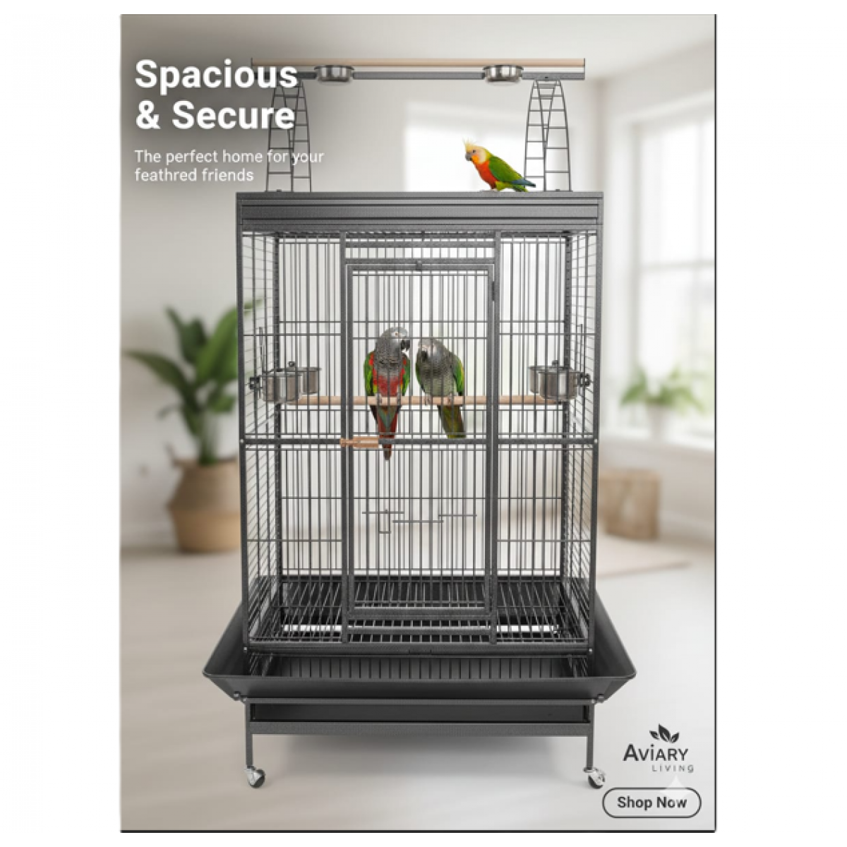 Image showcasing Large Black Playtop Bird Cage 102 x 81 x 200 cm – Spacious Parrot Cage ...